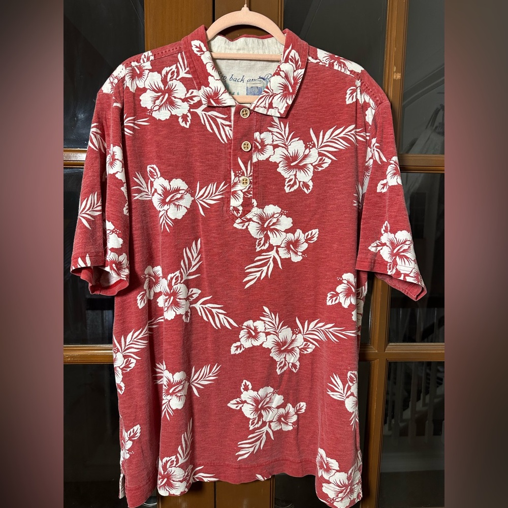 Hawaiian Red Floral Polo Shirt